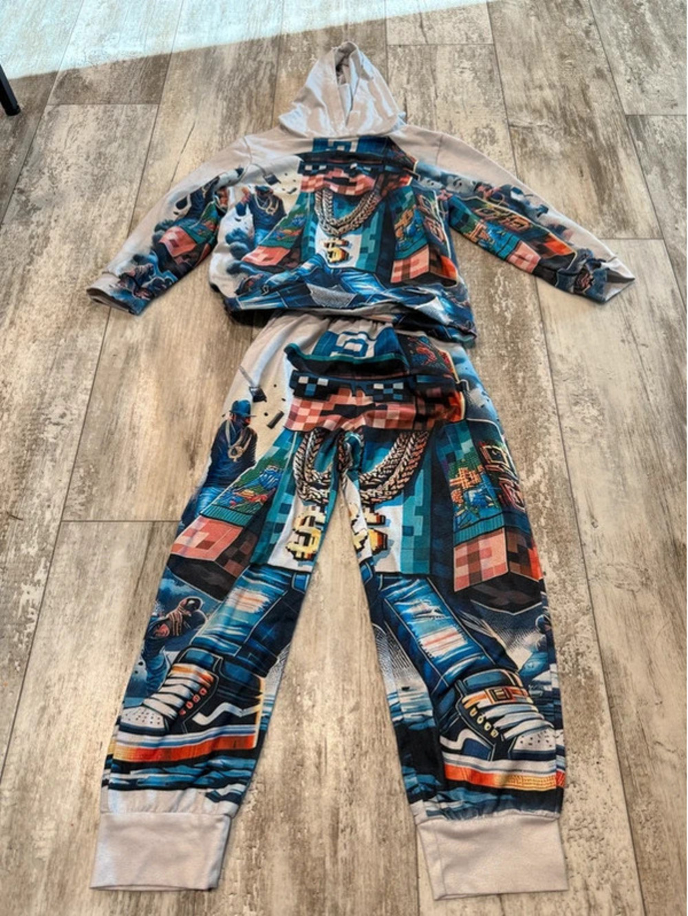 Boys 7-8 Minecraft Style Hip Hop Hoodie Jogger Set Streetwear